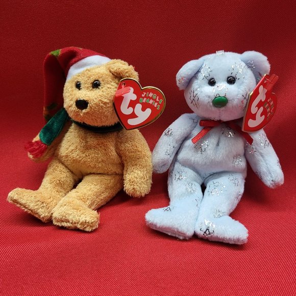 Flaky The Bear and 2003 Holiday Teddy Bear Jingle Beanies Set of 2 Christmas Plu - Picture 12 of 12